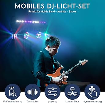Telbum DJ Lights Stand for Parties - Professional 5in1 LED DJ Lighting System with Stand, DMX512, Sound Activated Stage Lights Package for Wedding Live Band Disco Club Gig Bar Booth Show Events
