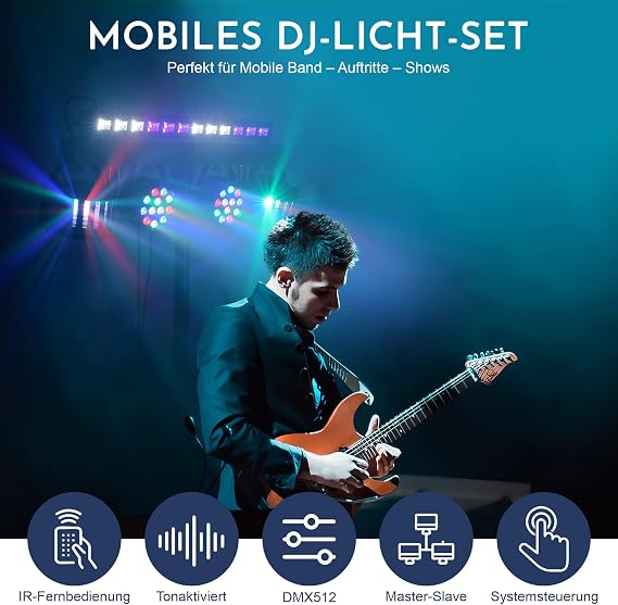 Telbum DJ Lights Stand for Parties - Professional 5in1 LED DJ Lighting System with Stand, DMX512, Sound Activated Stage Lights Package for Wedding Live Band Disco Club Gig Bar Booth Show Events