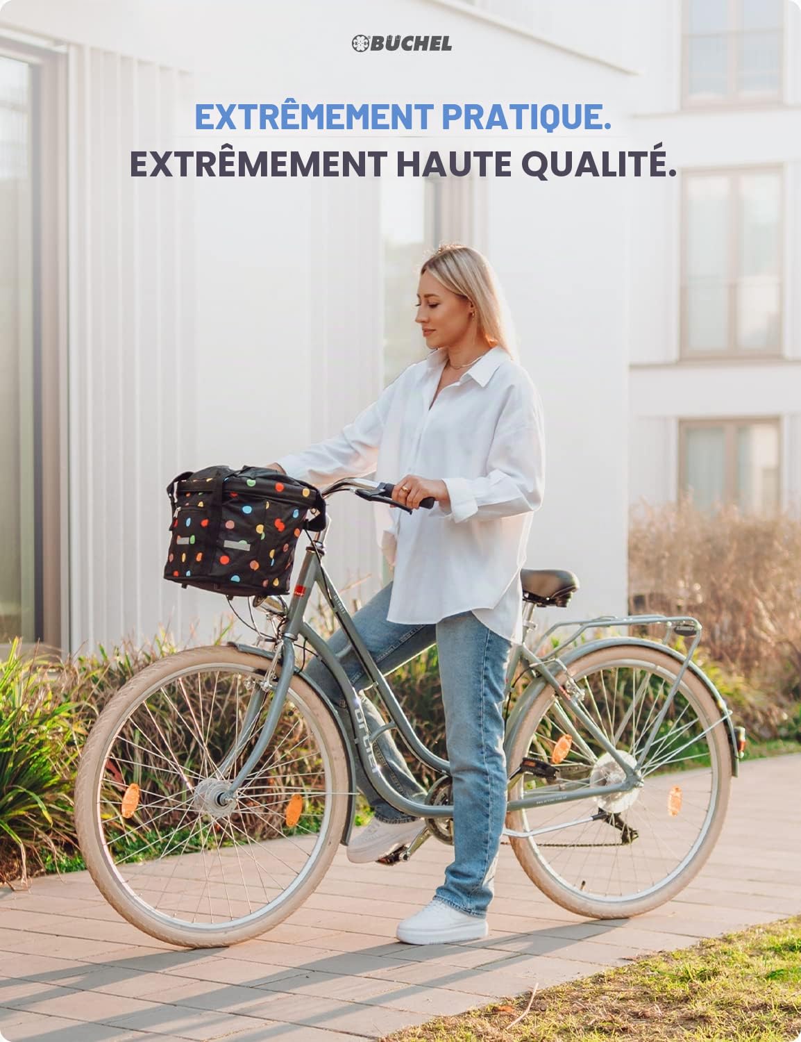 Büchel Panier à Vélo Avant | Sac à Provisions I Pliable I Panier à Vélo Avant avec Fixation Express pour Une Pose et Un Retrait Rapides. I Panier à Vélo Avant