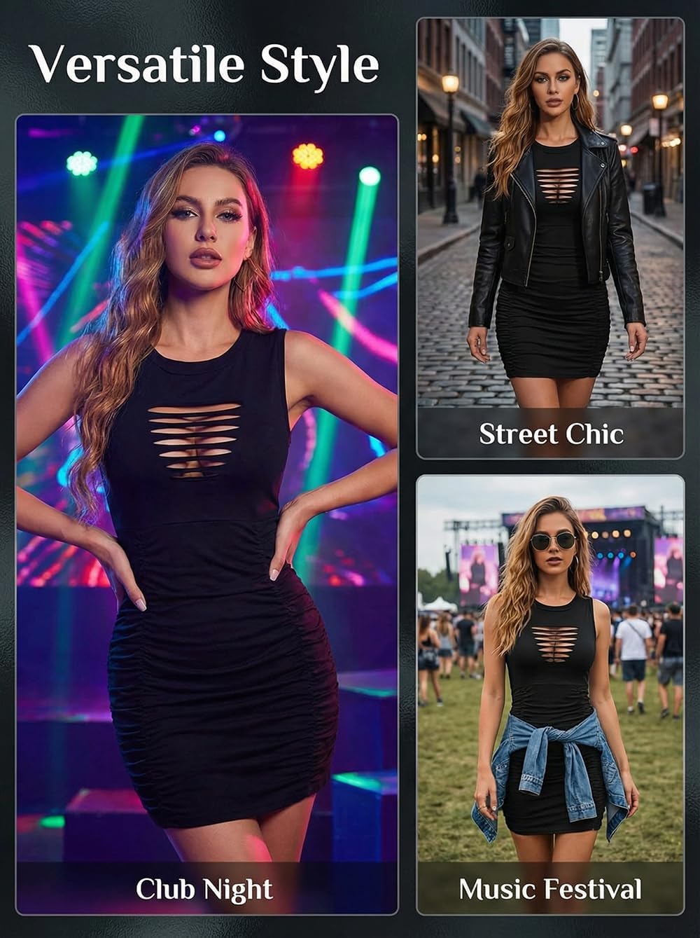 Summer Dresses for Women Sexy Club Summer Bodycon Ruched Cocktail Mini Dress Cut Out Date Night Short Dresses - Image 6