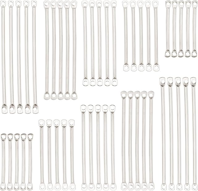 SUNNYCLUE 1 Box 150Pcs 5 Size Bar Link Charm Iron Earring Bar Connectors 2 Hole Stick Strip Long Vertical Rectangle Blanks Pendants for Jewelry Making Charms Findings Accessory, Silver