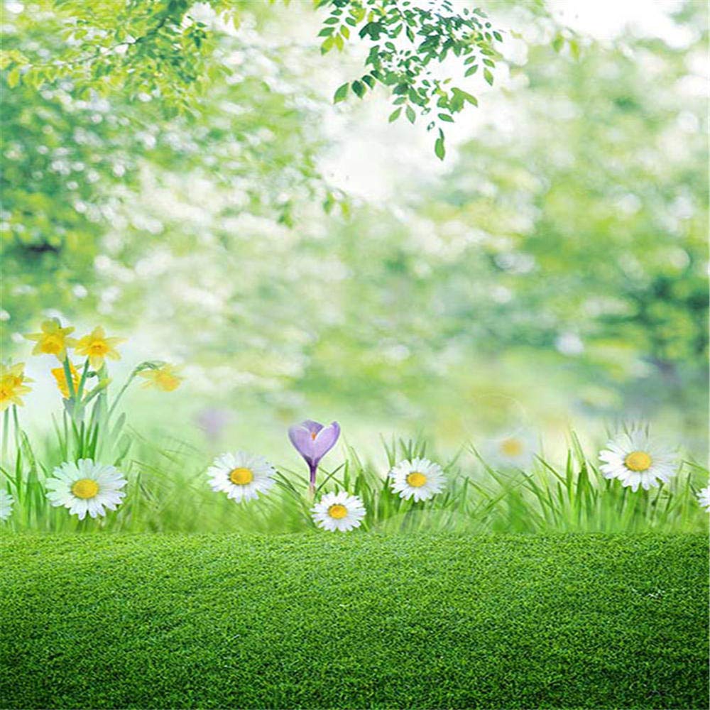 Toile De Fond Printanière Fleurs De Printemps 150x210 Cm - Décoration Pâques Et Anniversaire - Paysage Pelouse Verte Naturelle