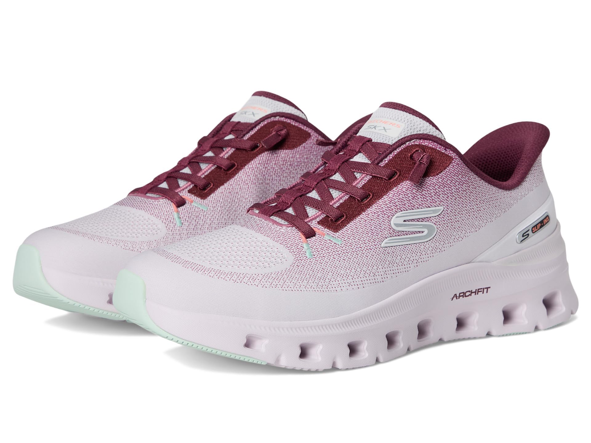Skechers Women's Arch Fit Glide-Step Pro Slip-in Trainers, Lavender Mesh/Burgandy Trim, 4.5 UK