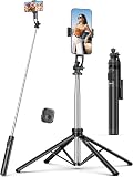 71" Phone Tripod & Selfie Stick,QIRITA Integrated Extendable Quadrapod for Smartphone, Stability on Four Axes, Portable Travel Tripod Stand with Remote Control for iPhone, Android, Camera&GoPro - 1