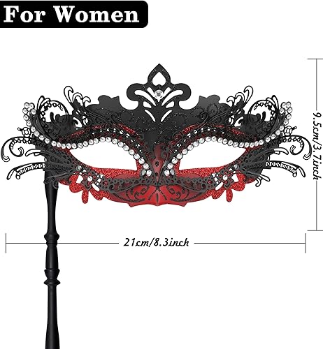 Miniatura 3 de SIQUK Máscaras de máscaras para parejas con palo, máscara veneciana de metal en un palo, máscara de disfraz de Halloween, máscara de Mardi Gras,