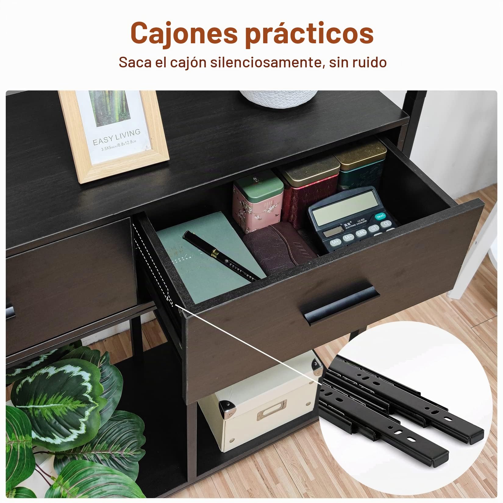 unho Librería con Cajón Industrial, Estantería Alta con Estantes de Almacenamiento de 5 Niveles, Marco de Metal y Gabinete de Madera, Estantería Independiente para Libros para Oficina en Casa