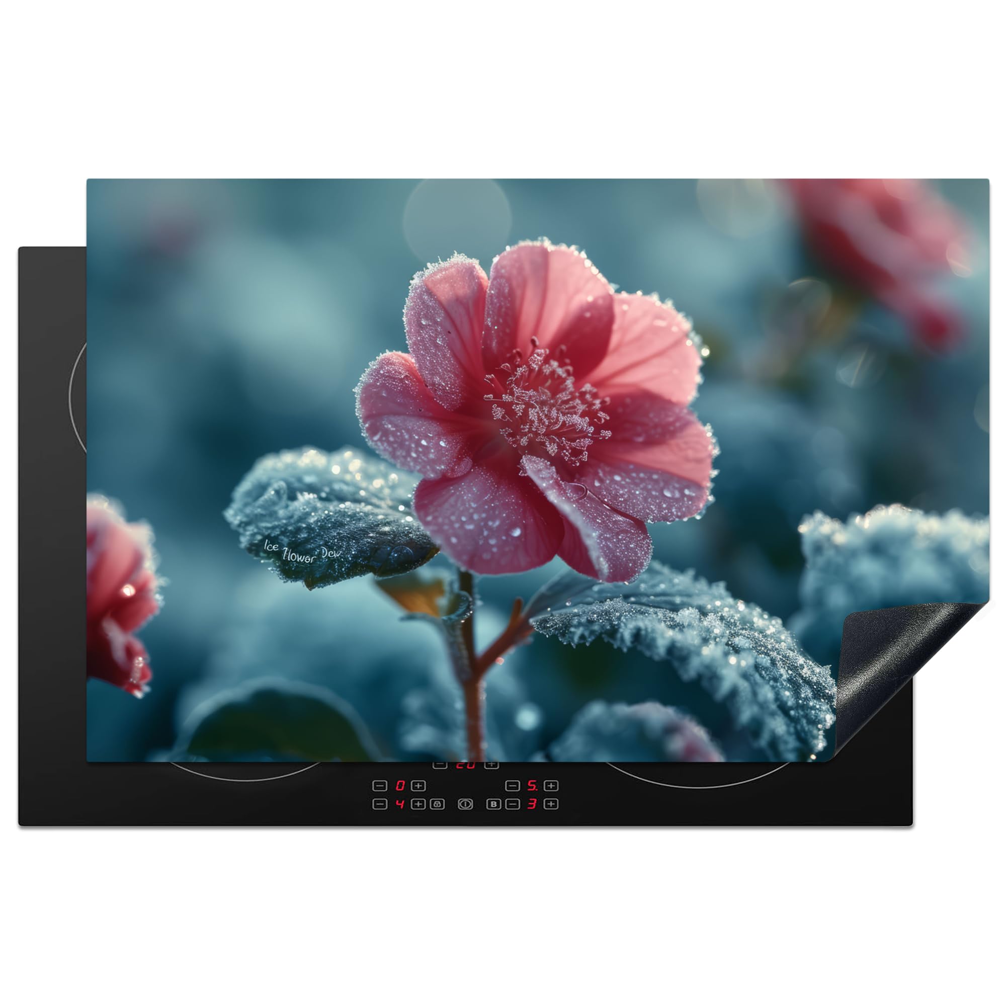 KitchenYeah© Induction Hob Protector Mat 20.5"x31.5" / 80x52 cm Cooker Top Protectors Cover Ceramic Covers Electric Hobs Vinyl Flower - Red - Winter - Drops — image 1