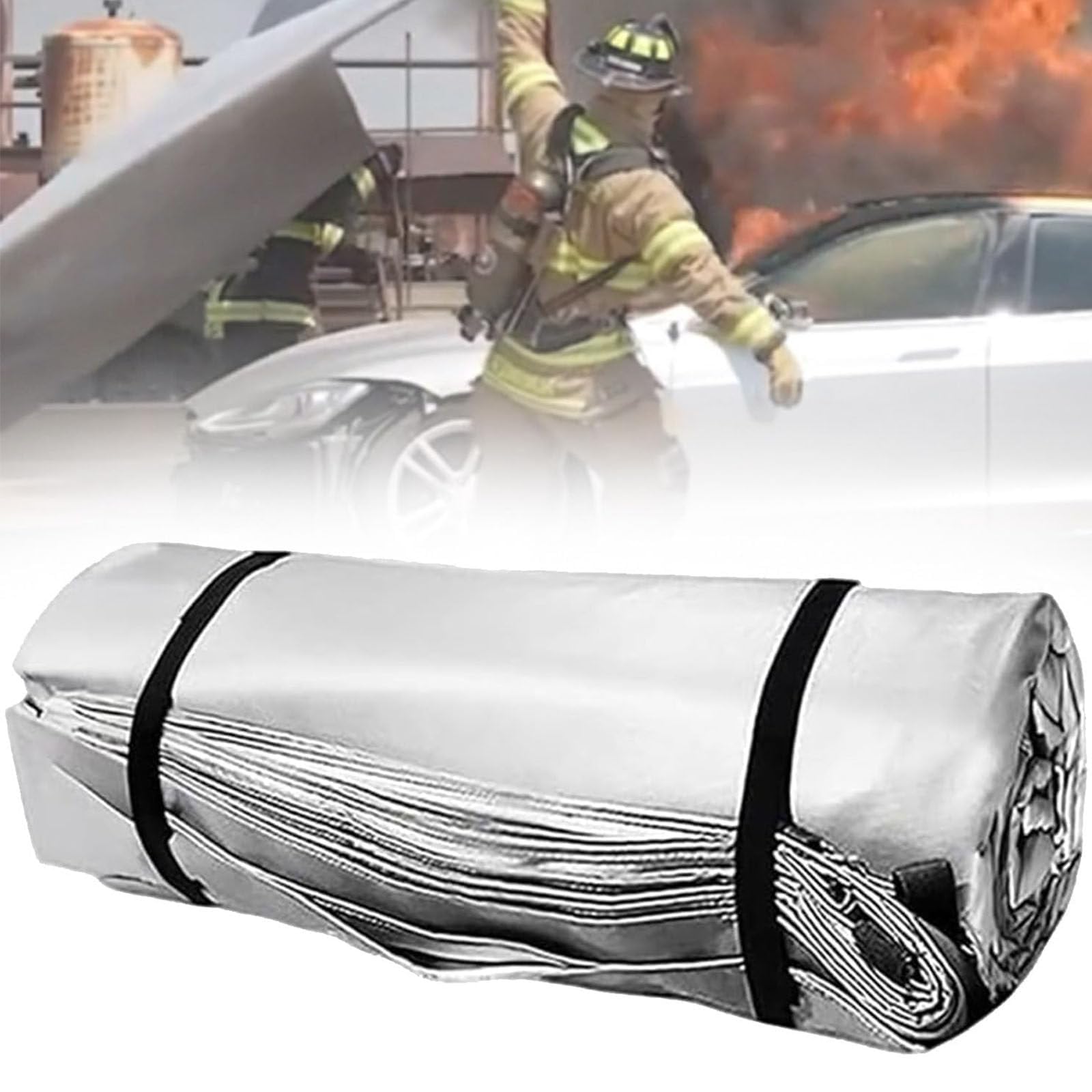 GZGHRZQS Car Fire Blanket for Electric & Gas Vehicles – 1100°C Reusable Emergency Fire Suppression Blanket, Fibreglass With Double-Sided Silicone Coating, for EV, Truck, and Garage Fires