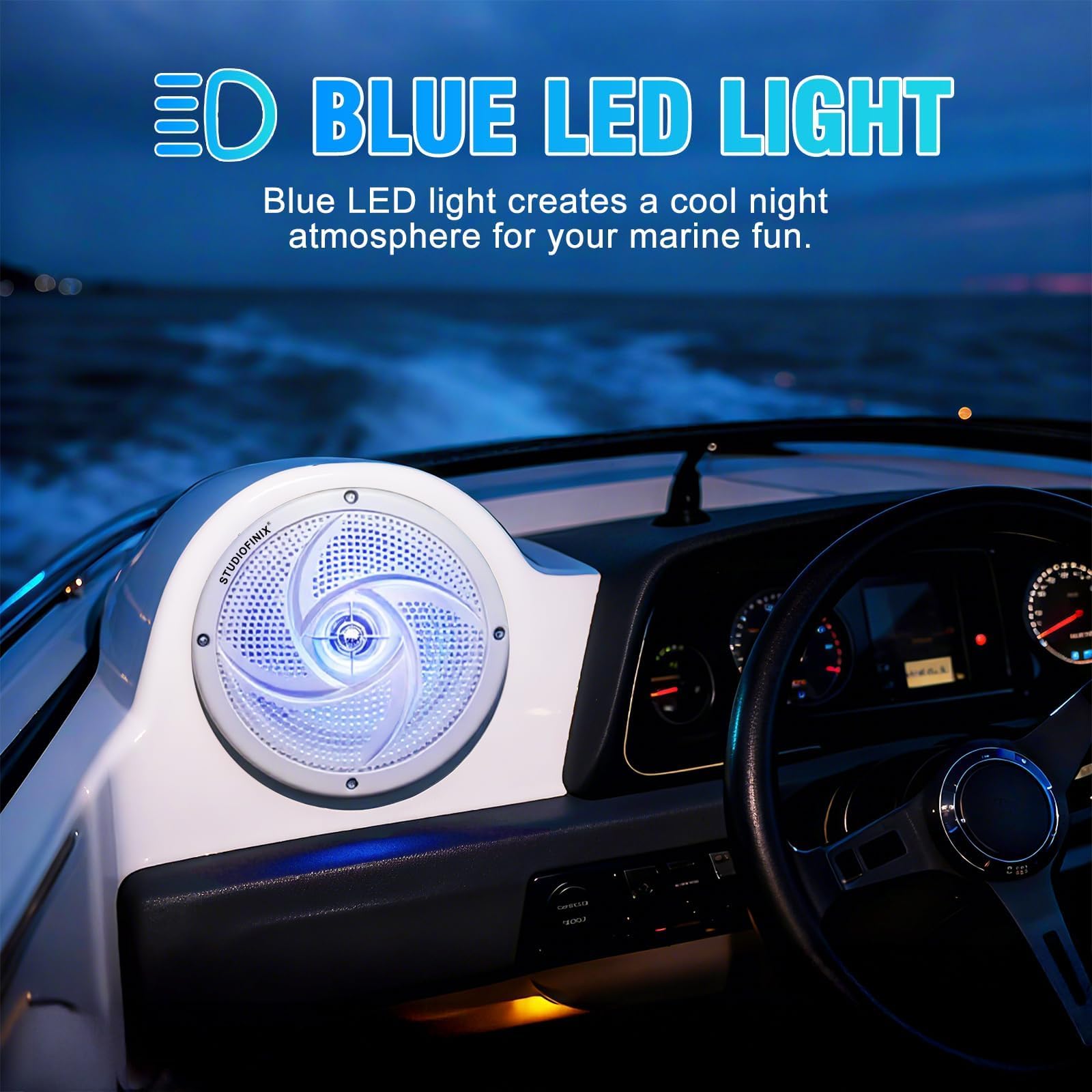 STUDIOFINIX wasserdichte Bluetooth-Bootslautsprecher – 5,25-Zoll-2-Wege-Audiosystem für den Außenbereich, wetterfest, mit LED-Beleuchtung, 160 Watt Leistung und schlankem, flachem Design – (weiß)