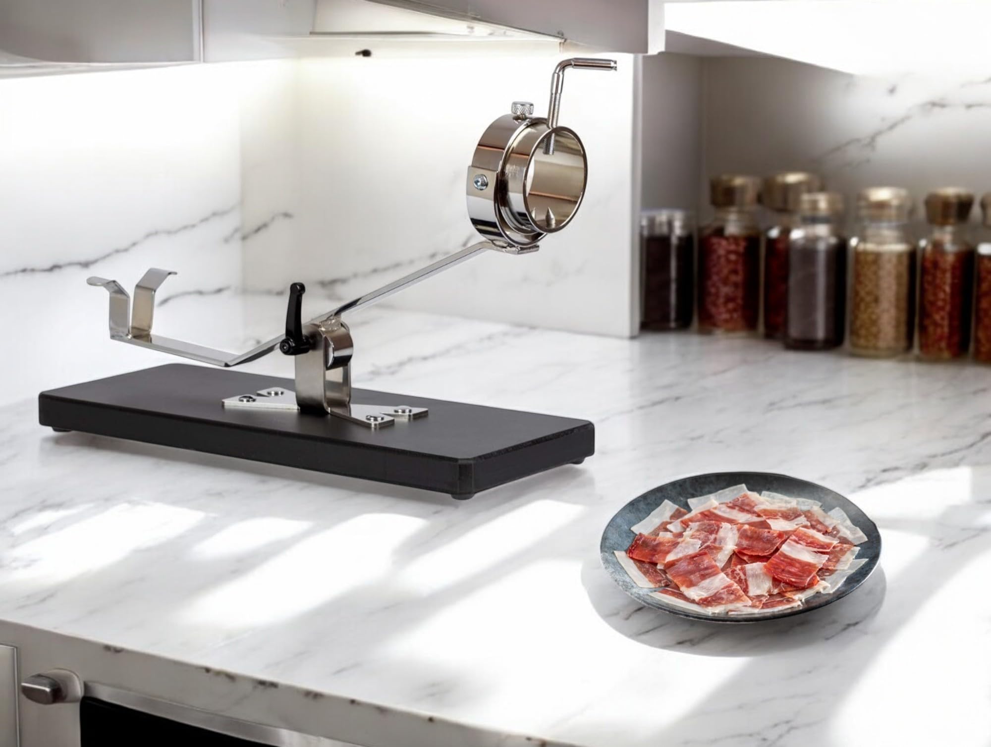 FERRETERIA LEPANTO Jamonero Basculante Giratorio Future, Base de Fibra Negra para Jamones y Paletillas