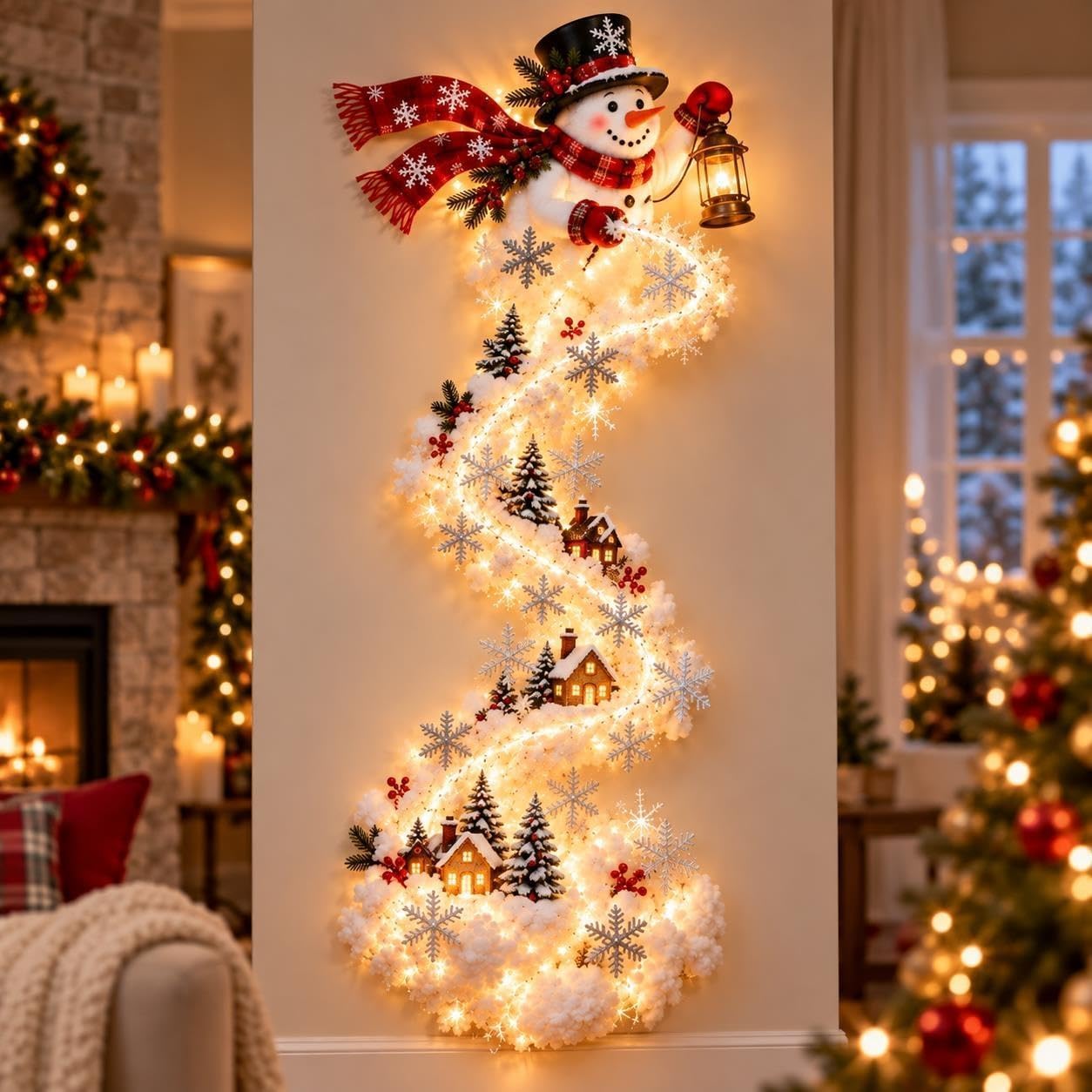 Christmas Magic Trail Wall Light, A Little Xmas Magic, with Warm White LED, Right on Your Wall, Christmas Decor for Living Room and Hallway,Sparkling Cascading Snow Effect,Seasonal Ambiance-04