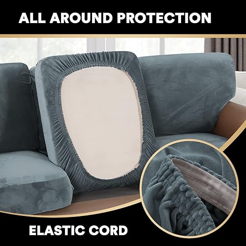 Miniatura 6 de PrinceDeco Fundas para sillas de terciopelo de varias piezas, fundas de cojín para sofá, fundas de cojín lavables, fundas de cojín de asiento y