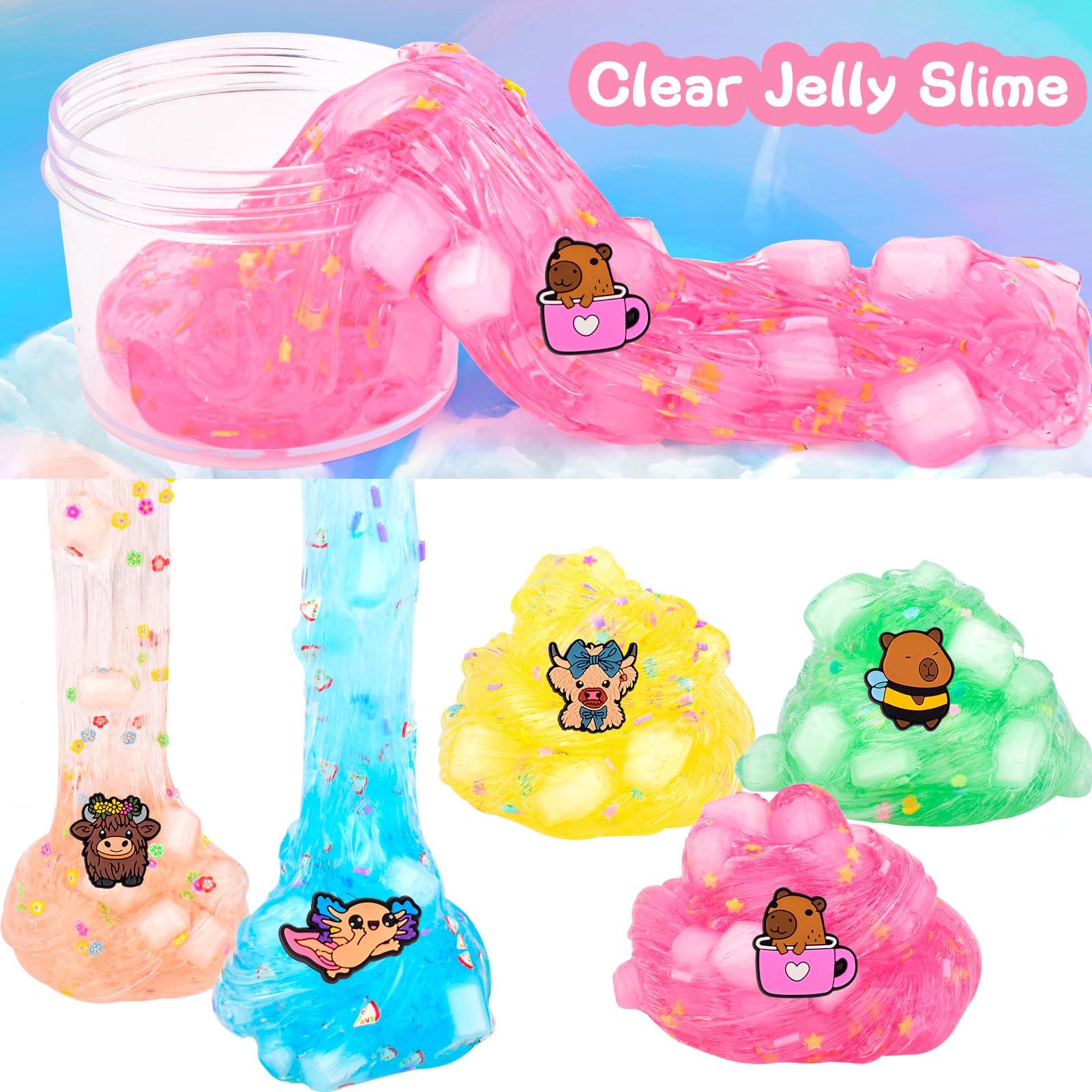 12 Pack Fluffy Axolotl Slime Kit with 7 Pack Butter Slime and 5 Pack Clear Jelly Slimes - Image 3
