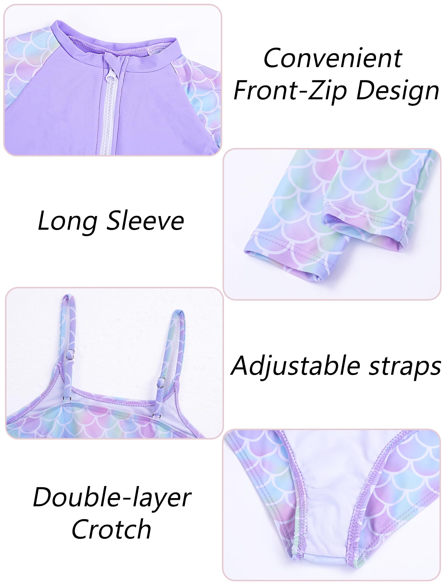 Happy Cherry Ensemble Rashguard 3 Pièces Enfant Fille 3-7 Ans Maillot de Bain Manches Longue Protection Solaire