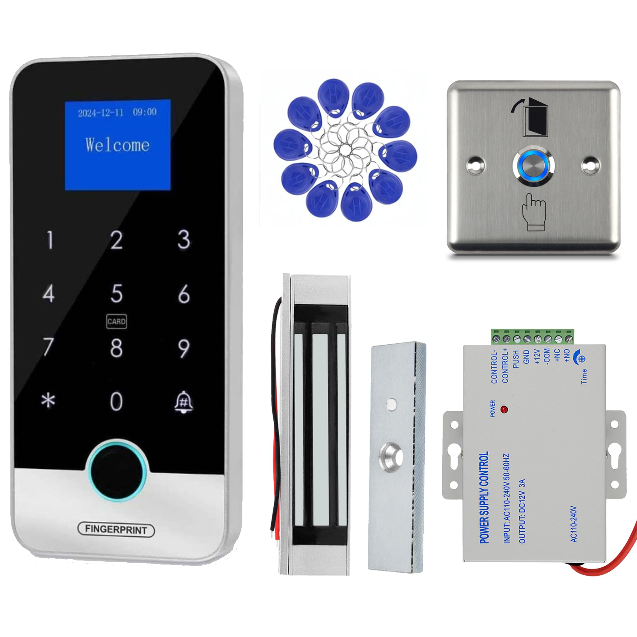 Kit Contrôle d'Accès RFID, 300 Empreintes, Serrure 180kg, IP65