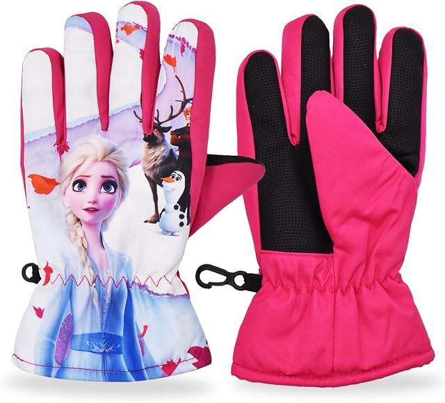 Kids Snow Gloves - simyron Frozen Themed Kids Ski Gloves Riding Thick Thermal Gloves Waterproof Gloves Ski Warm Gloves Winter Windproof Snowproof Outdoor Sports Gloves for 10-13 Years Old