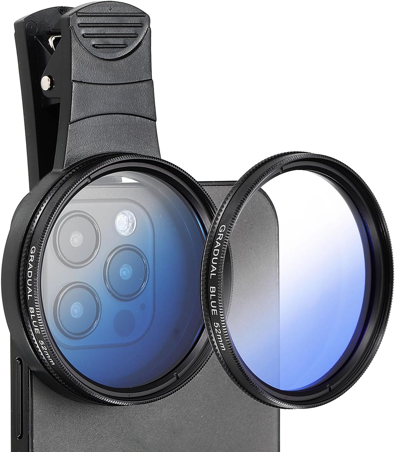 PATIKIL 52mm Phone Camera Lens, Clip-On Graduated Color Filter Circular Polarizing Lens for Most Smart Phones and DSLR Cameras, Blue