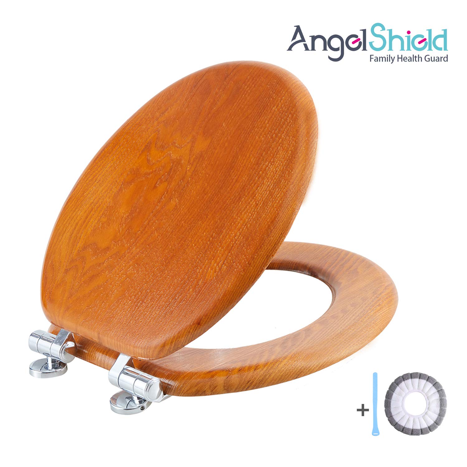 Buy Angel Shield Wood Veneer Natural Toilet Seat with Quiet Close,Easy