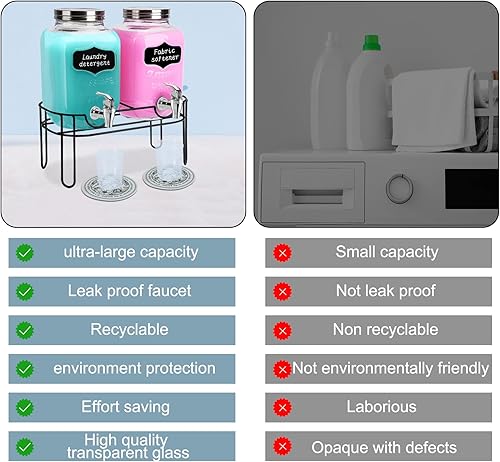 Miniatura 4 de Paquete de 2 dispensadores de detergente para ropa de vidrio de 1.25 galones con grifos, vertido sin esfuerzo, tapa de rosca, soporte, alfombrillas