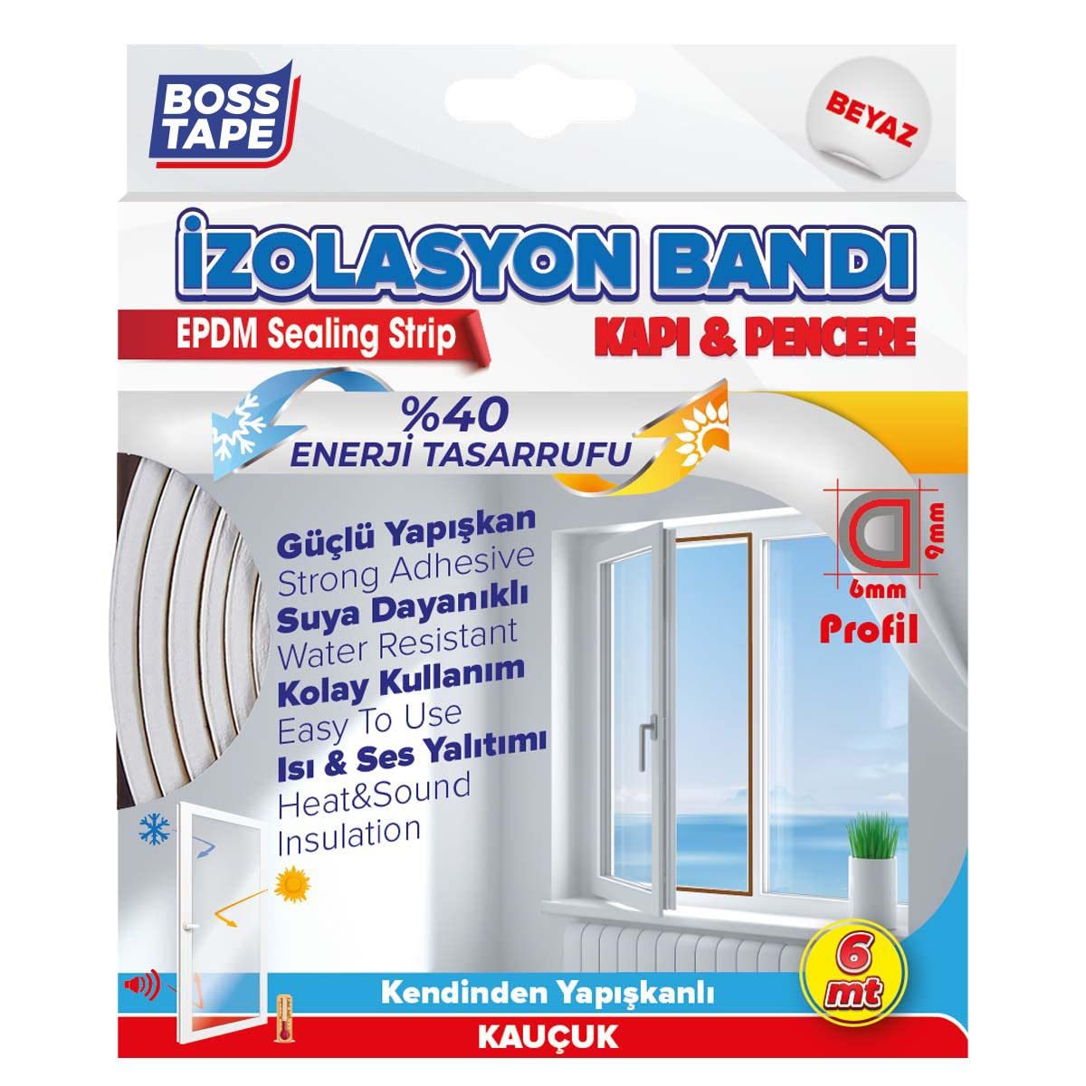 Boss Tape Boss Kapı Pencere İzolasyon Fitili Bandı Beyaz 2x3mt