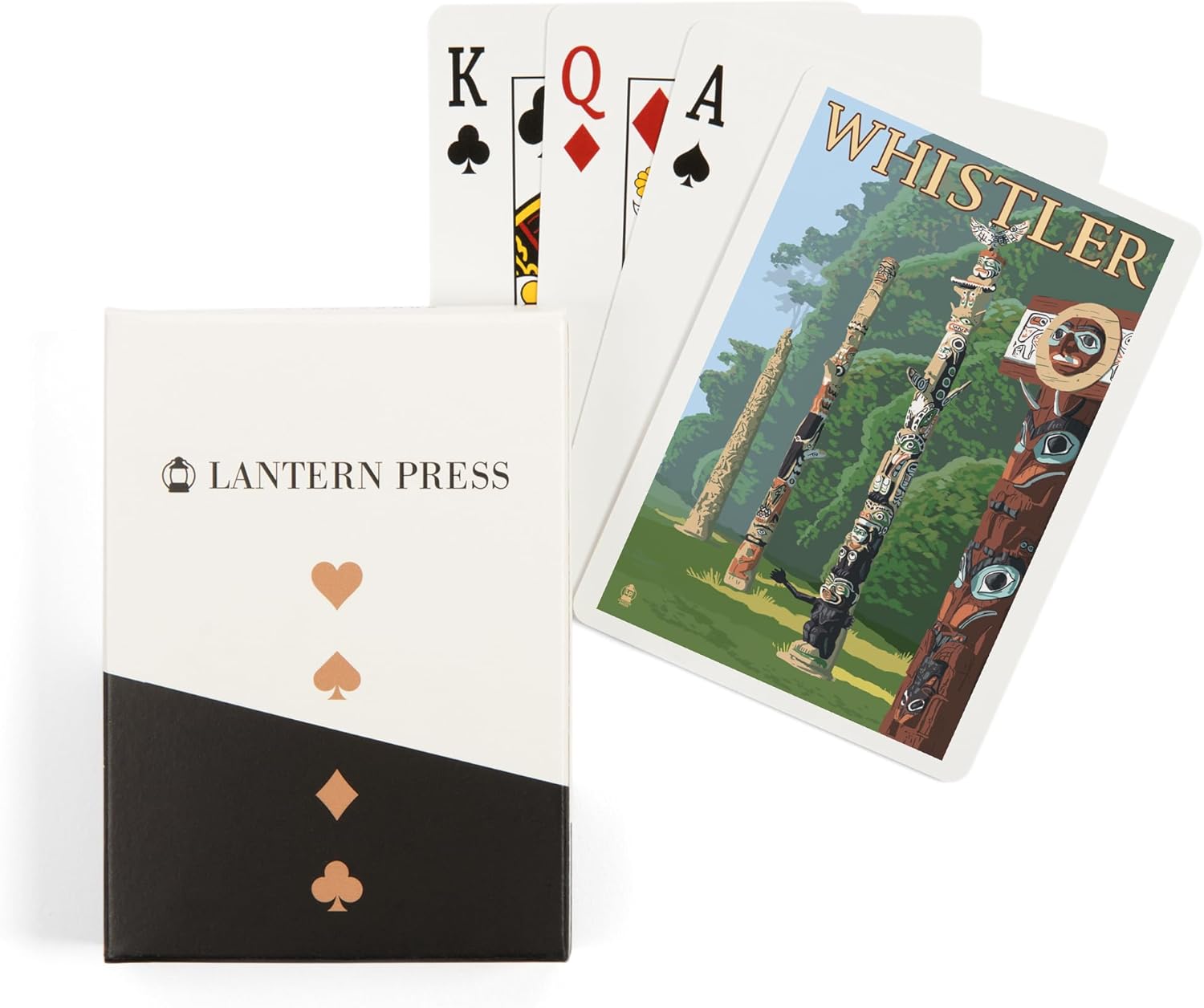 Lantern Press Whistler, BC, Canada, Totem Poles, 52 Playing Cards for Adults, Poker Size Card Deck
