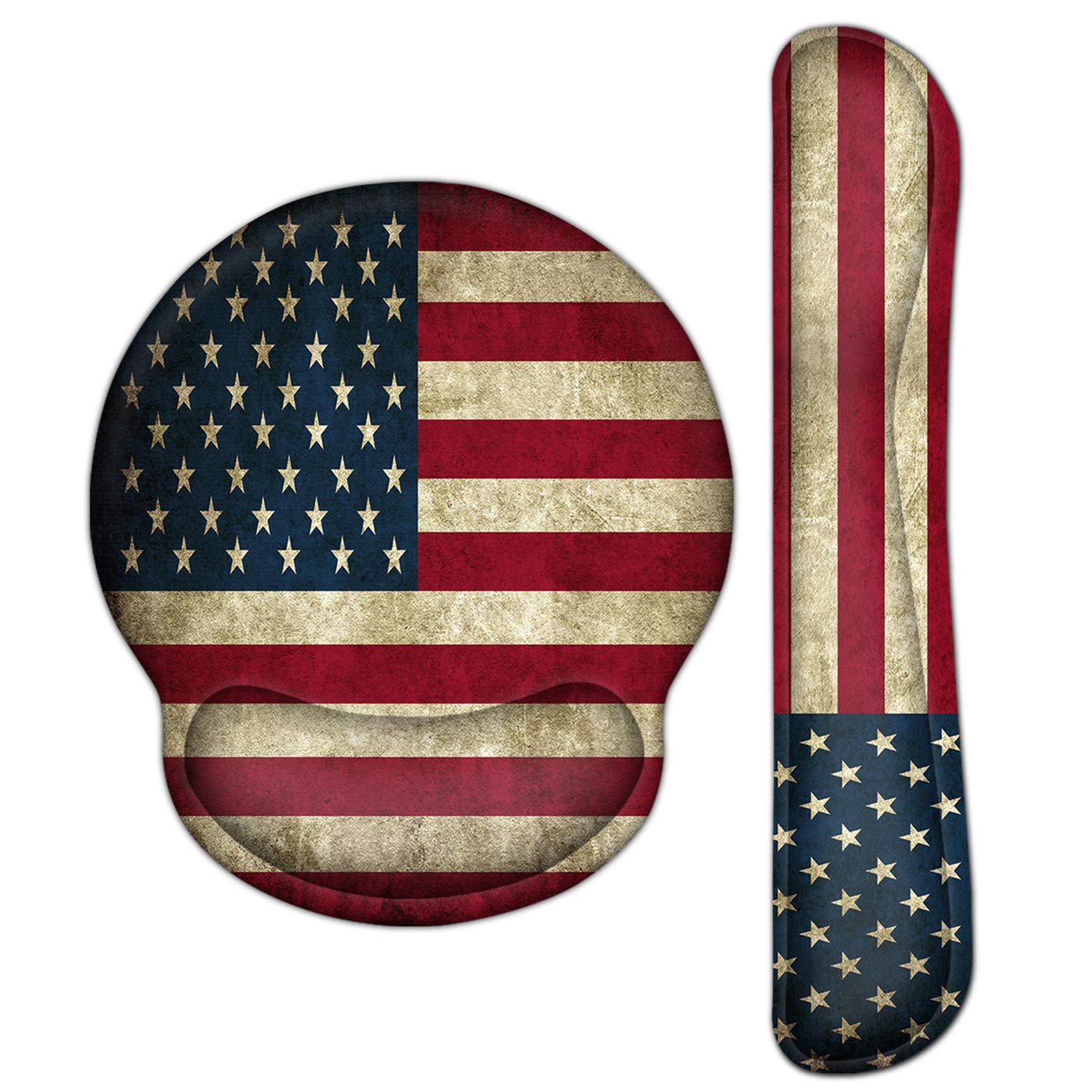 Meffort Inc Mouse Pad Wrist Support & Gaming Keyboard Wrist Pad Combo Set – Durable Ergonomic Anti Slip Non-Slip Round Base Rest Support - USA Flag