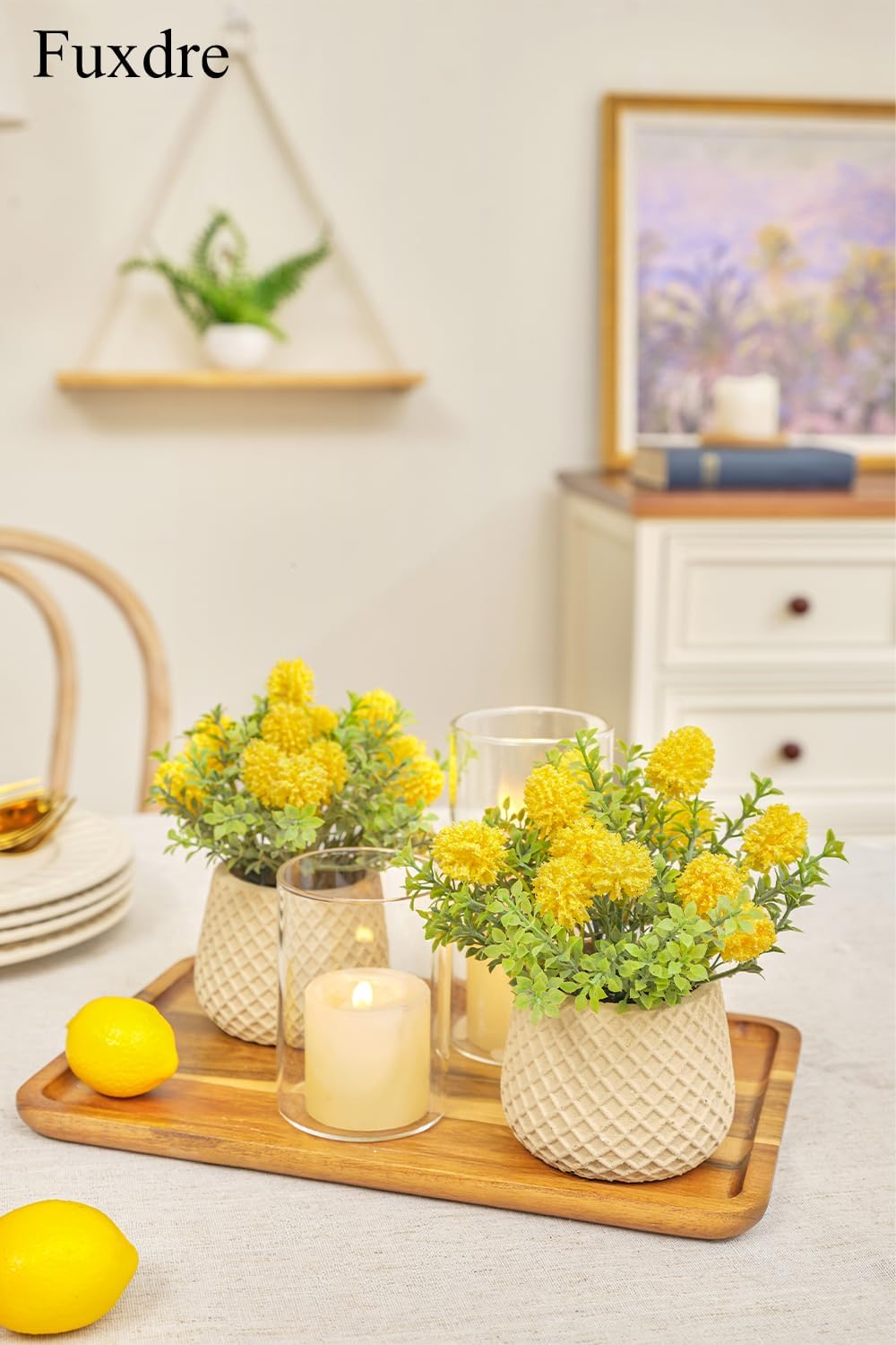 Fake Plants Small with 2 Pack, The Goleden Ball Flower for Bathroom Shelf Decor, Decorative Plants for Home Living Room Office Bedroom Table Tray Shelve Farmhouse Decor Indoor(Yellow) - Image 3