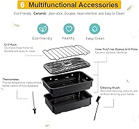 Vista 4 de Candy Parrilla interior y freidora de aire con accesorios de cerámica, 500 °F máximo, pantalla digital 7 en 1, 5.2 cuartos de galón de humo
