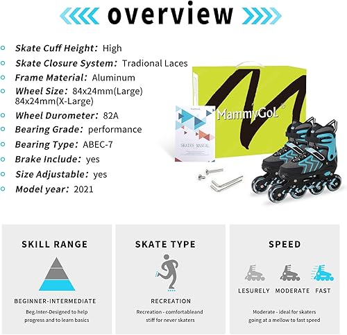 Miniatura 5 de MammyGol Patines en línea para adultos y niños, patines ajustables agresivos duraderos con ruedas gigantes, patines de alto rendimiento para