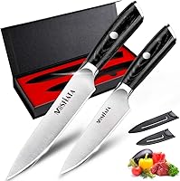 Vista 15 de MOSFiATA - Cuchillo de chef profesional súper afilado de 8 pulgadas con protector de dedos y sacapuntas, acero inoxidable alemán de alto carbono