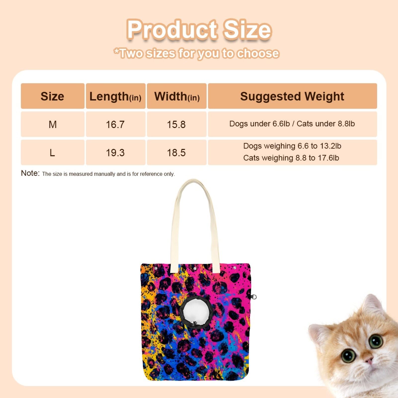 Pet Canvas Shoulder Bag Soft-Sided,Dog Purse Carrier for Small Dogs and Cats, Portable Pet Handbag with Adjustable Hole, Pet Washable Travel Tote Bag,Colorful Ink Leopard Print 16.7''x15.8''