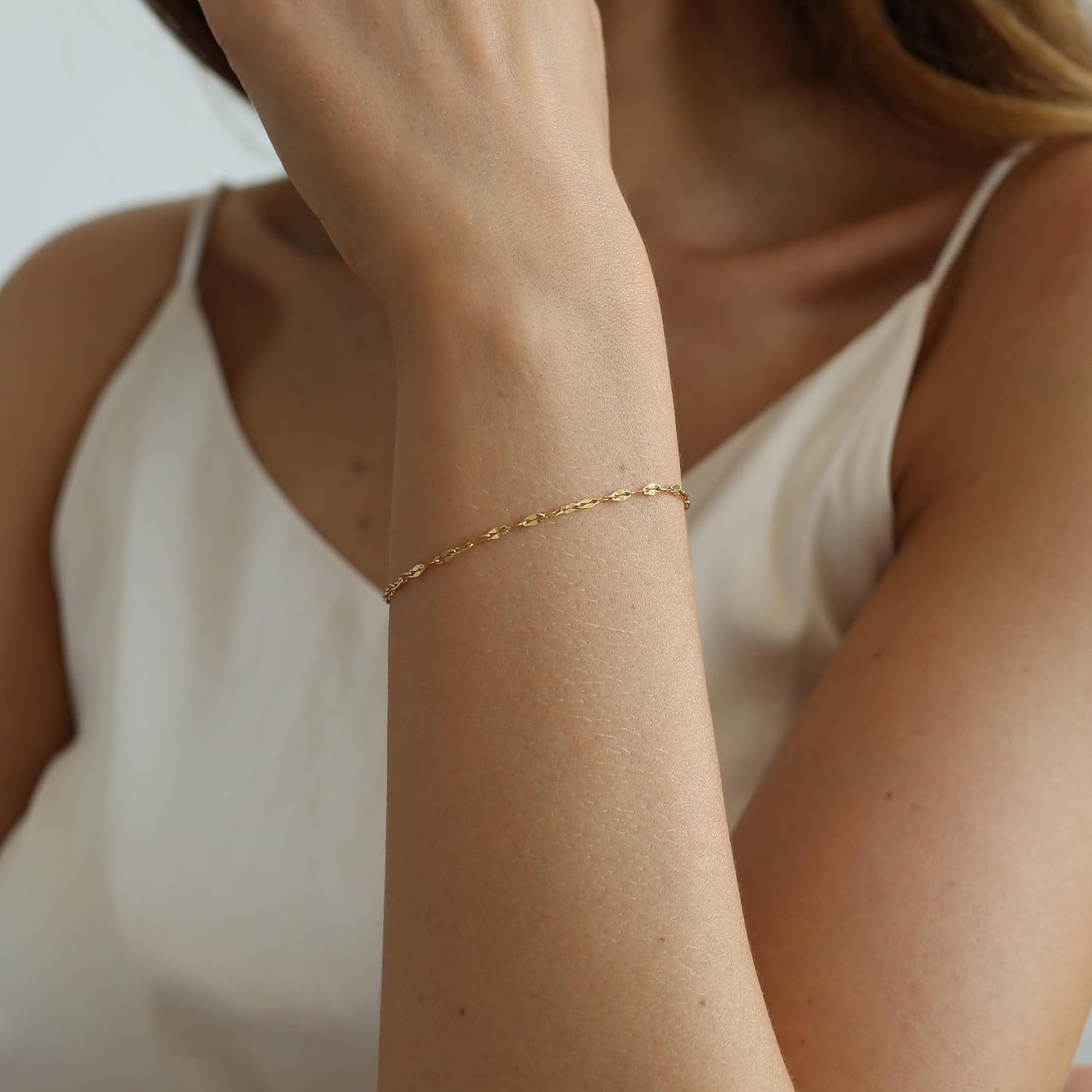 18K Gold Plated Pearl Beaded Cross Bracelets for Women Adjustable image 3