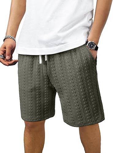JMIERR Men's Casual Shorts 7.5 Inch Cable Knit Drawstring Elastic Waist Summer Beach Sweat Shorts for Lounge & Vacation