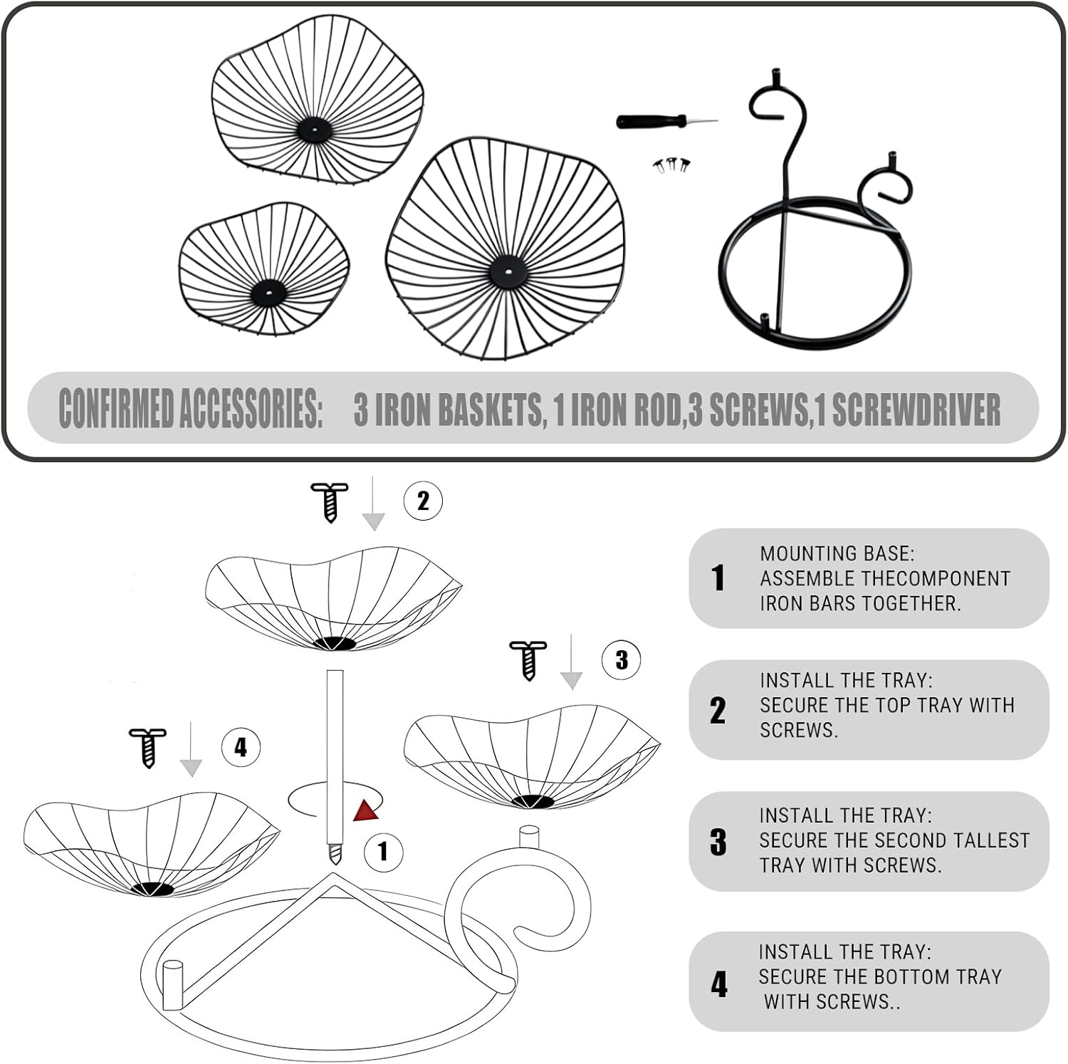 Maxmartt 3-Tier Fruit Basket Fruit Stand Holder for Kitchen, Fruit Vegetable Storage Basket Decorative Kitchen Counter & Dining Table Organizer for Fruits Snacks Vegetables (Black)