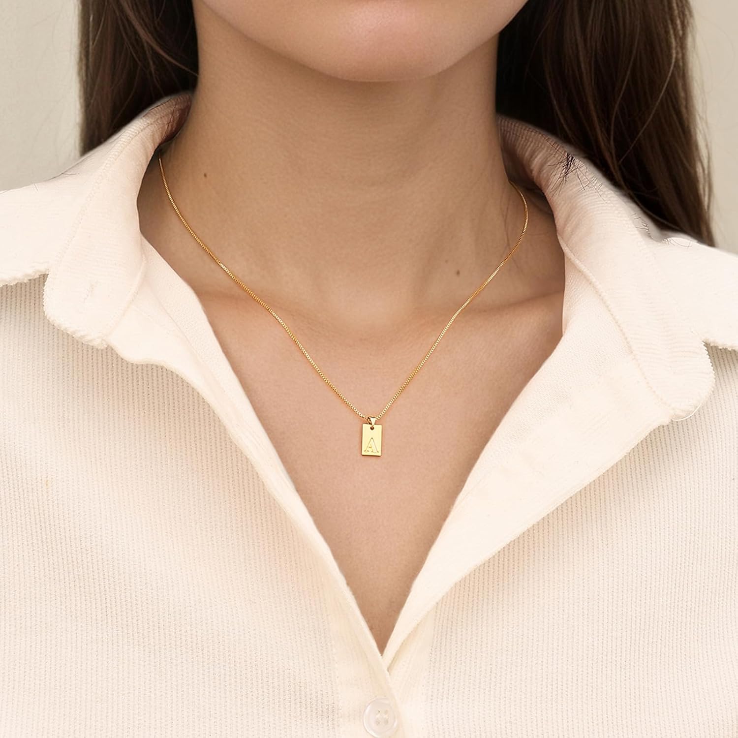 Gacimy 18K Real Gold Plated Initial Necklace for Women - Small Square Letter Pendant with Box Chain - Minimalist Personalized Jewelry Gifts for Mom - Image 8