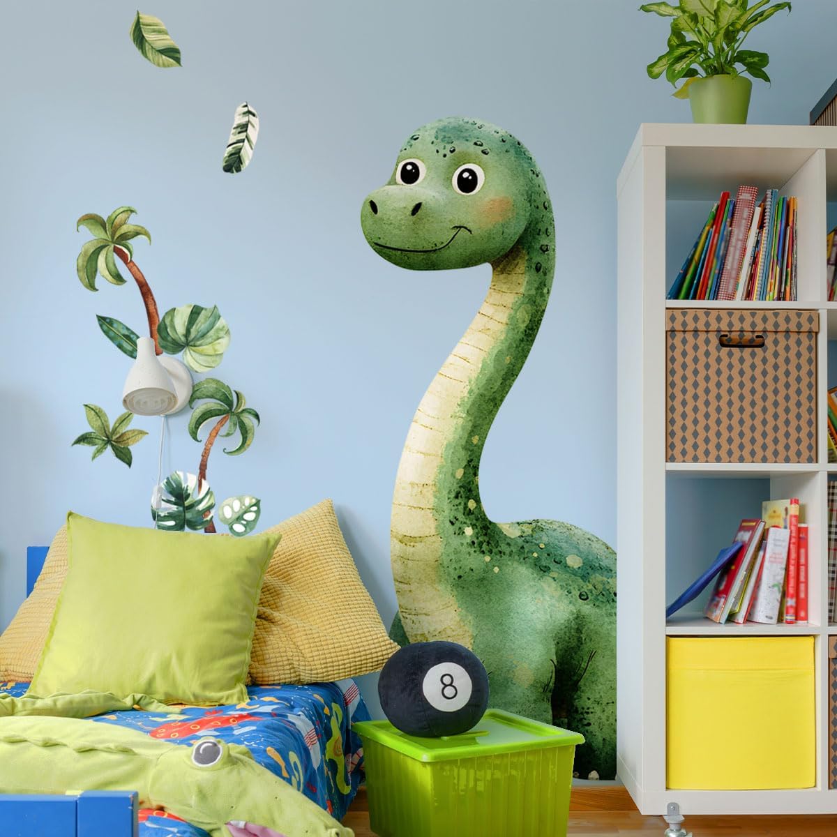 3D Large Dinosaur Wall Decals，Boho Dinosaur Palm Tree Wall Stickers，Peel and Stick Wall Dino Art Decals，Removable Baby Nursery Boys Bedroom Playroom Dino Wall Decor Gifts for Kids