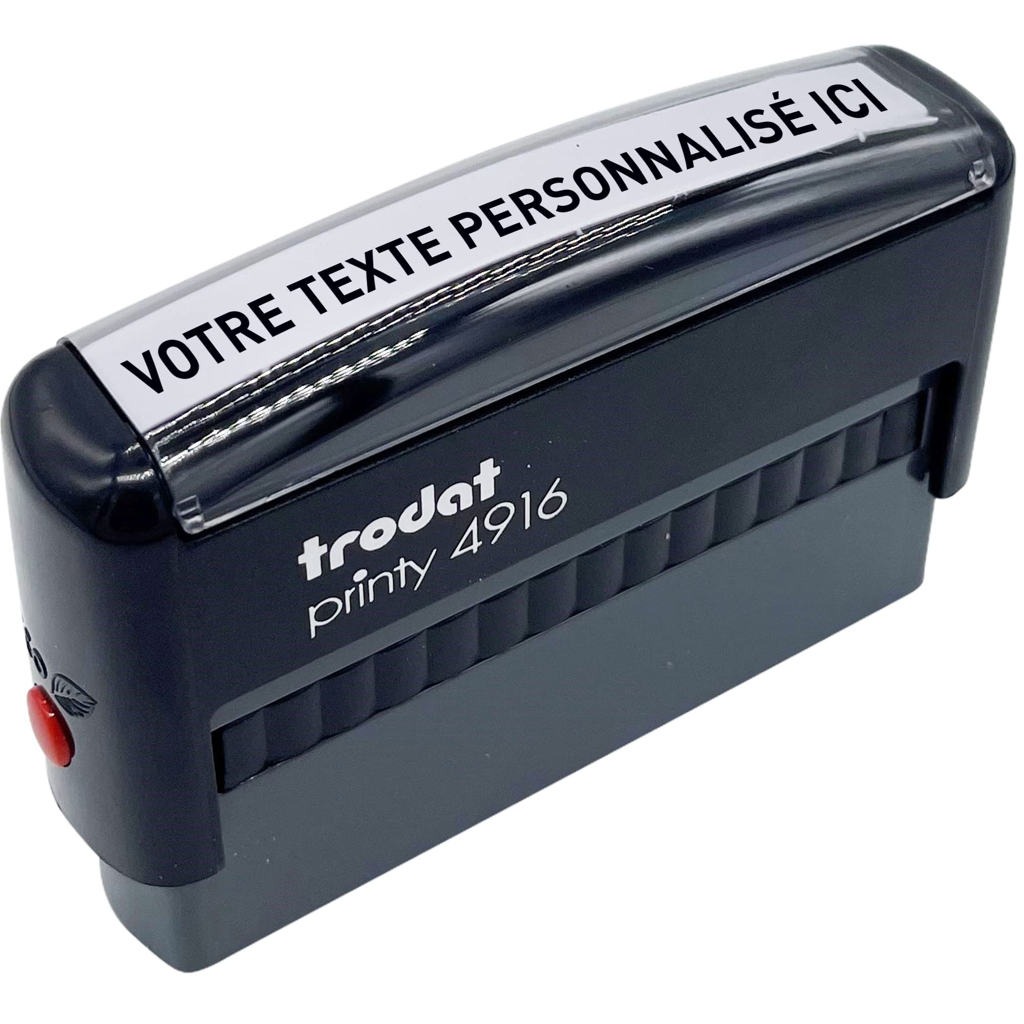 Tampon encreur personnalisable avec votre texte, format adapté pour les chèques, Trodat Printy 4916, dimensions : 70x10 mm, pour 1 à 2 lignes de texte max, encre incluse, rechargeable (Encre noire)