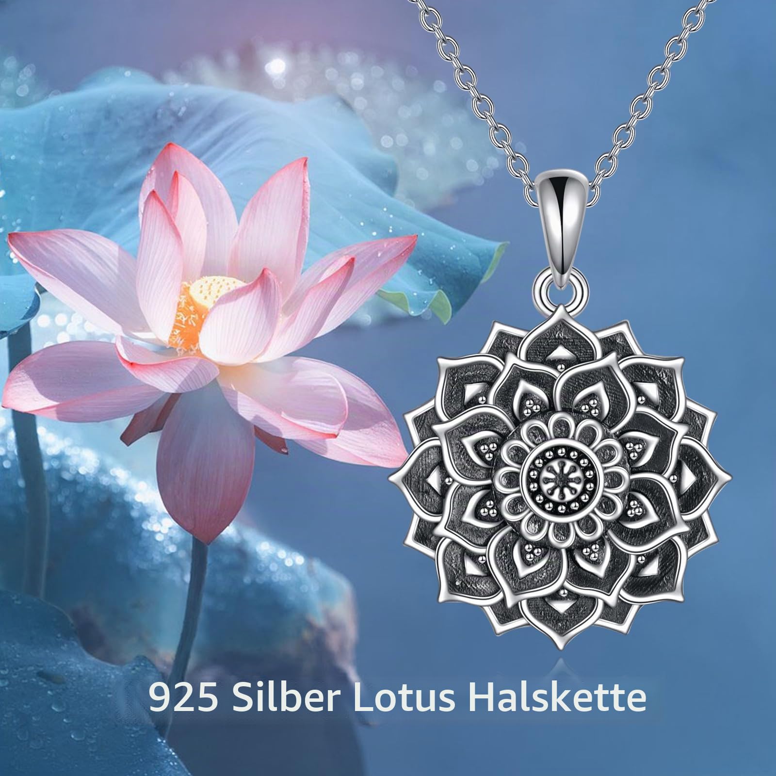 YAFEINI Lotus Kette für Damen Sterling Silber Lotus Halskette Anhänger Schmuck Mütter Tag Geburtstag Geschenke für Mädchen