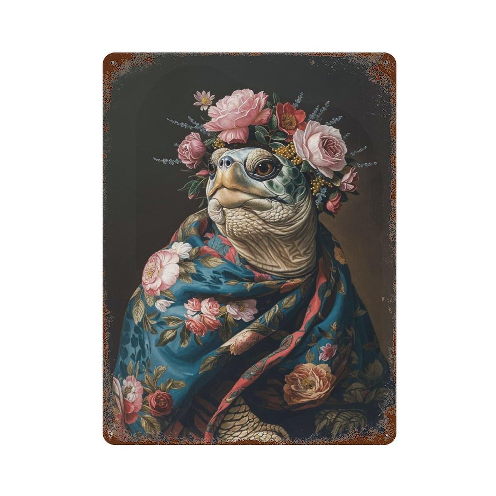 Rust Effect Turtle with Flowers Vintage Rust Metal Sign 15.7"x11.8", Rustic Home Decor for Farmhouse, Kitchen And Entryway Decor