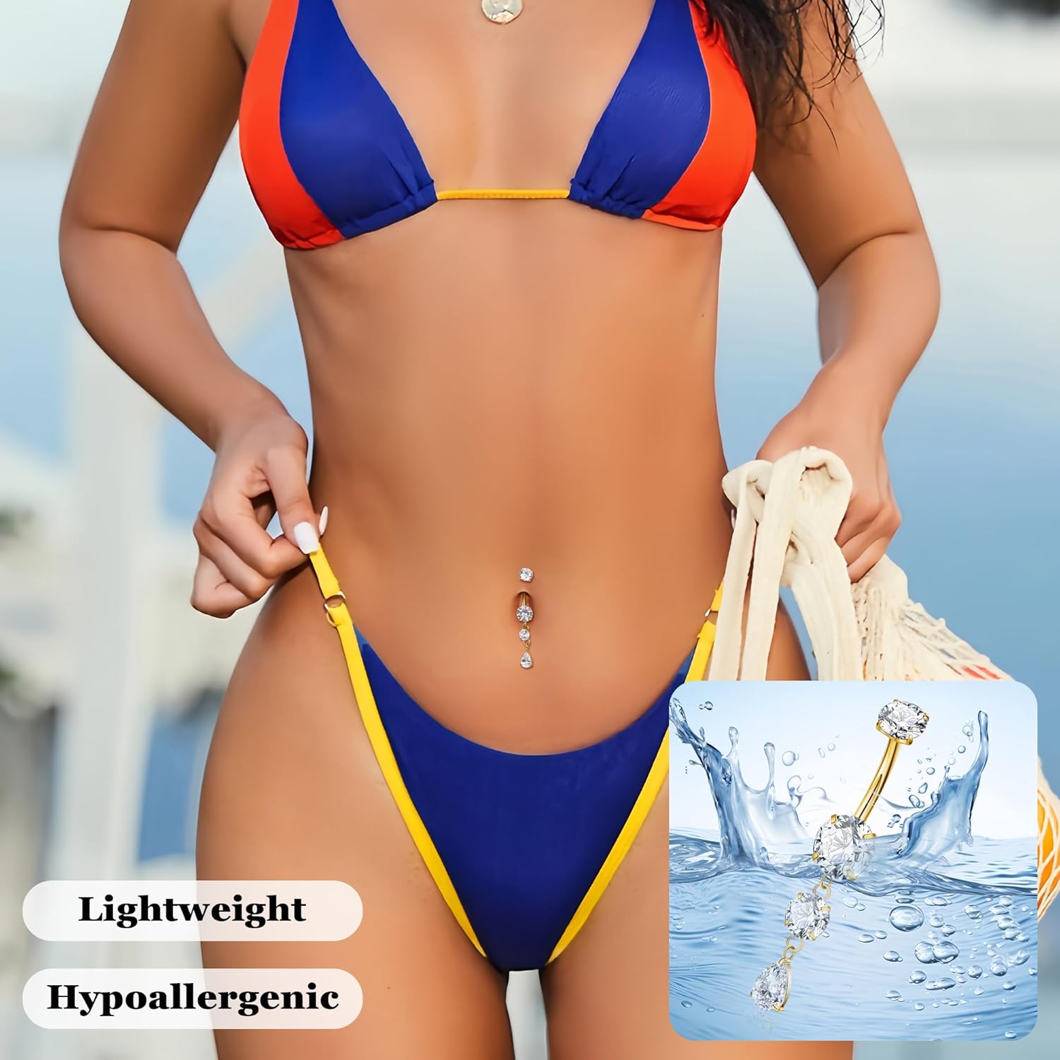 REVOLIA 14G G23 Pure Titanium Dangle Belly Button Ring for Women Teardrop Navel Ring Dangling CZ Belly Ring Internally Threaded Belly Button Piercing Jewelry 10MM - Image 4