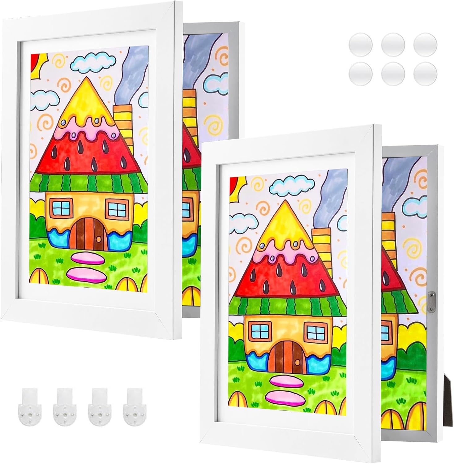 4 Pack Black Kids Art Frame, 8.3x11.7 hold A4 paper Front Opening Wood Kid Artwork Frames, Wall-mounted Standing Children Art Frame with Mat, Holds 100 Pcs, Drawing Display Storage