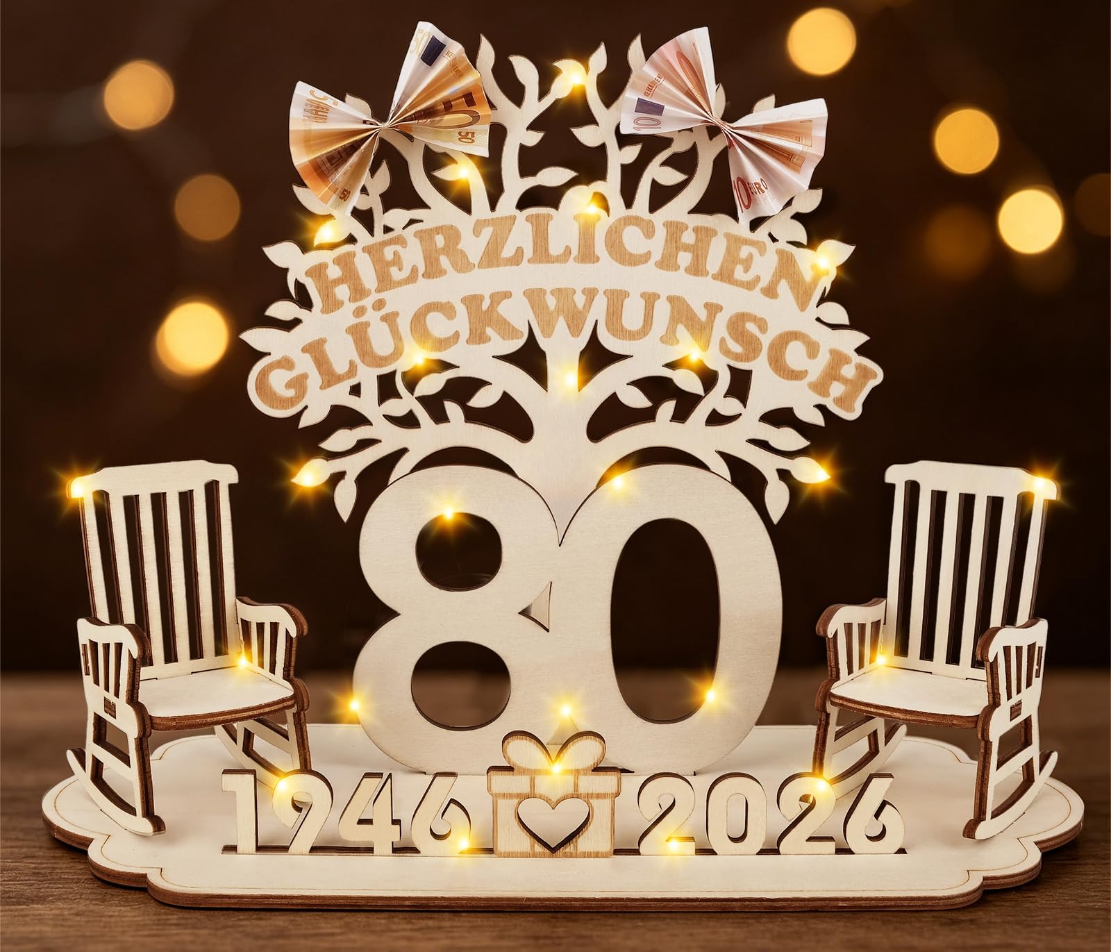 I LOVE MOM Geldgeschenk Geburtstag Holz, Schaukelstuhl Deko Geburtstag Geschenke Frau Mann mit Holz Schild Gästebuch für Geschenke, Hochzeiten, Partys, Geburtstage, Jubiläum