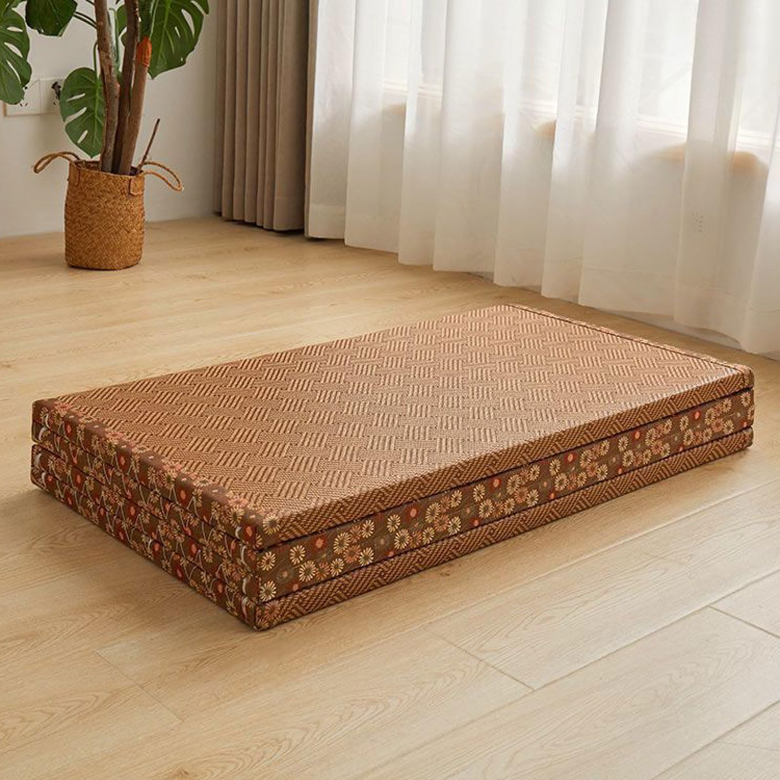 Materasso giapponese – Tappetino pieghevole traspirante antiscivolo in rattan per meditazione e yoga, design tradizionale a 4 pieghe per sala da pranzo e relax.