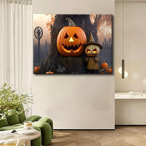Vista 6 de BANHUA1 Decoración de pared de calabaza de Halloween, lienzo, arte de pared, pósteres para decoración del hogar, arte de pared, impresiones en HLW1
