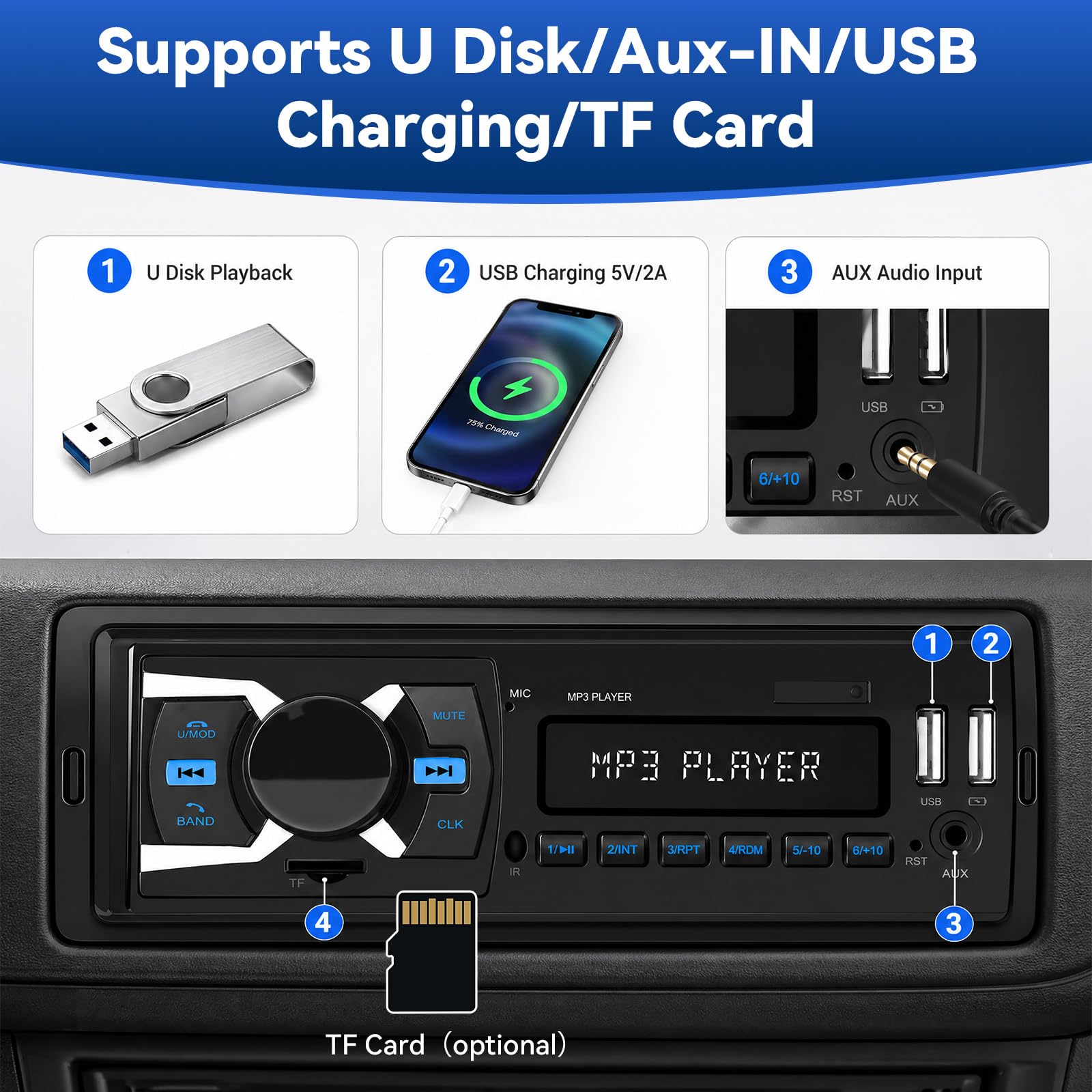 SIXTOP DAB Autoradio con sistema vivavoce Bluetooth, autoradio 1DIN con radio FM/display orologio LCD, lettore MP3