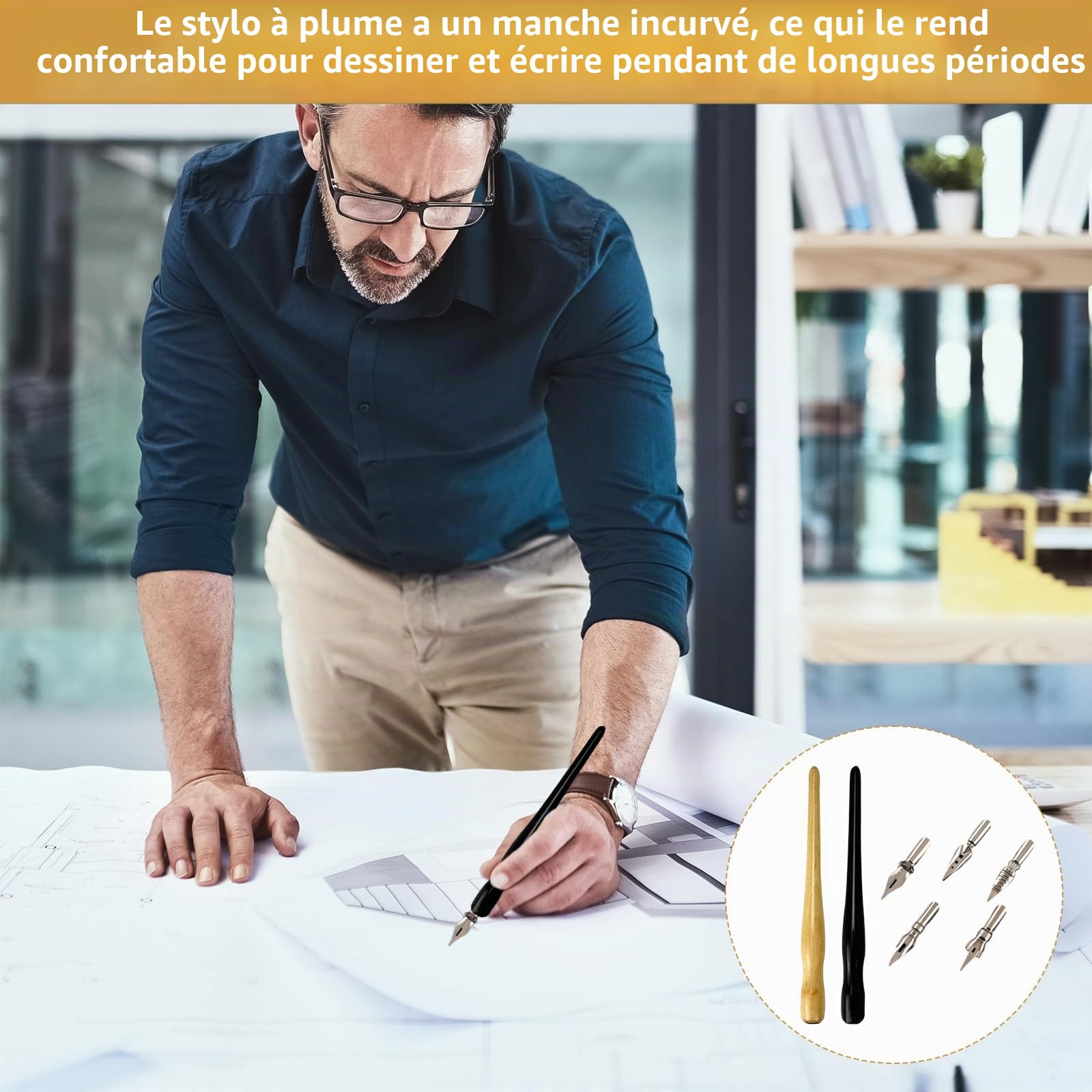 kit Calligraphie Plume avec 2 Porte-stylos Dip et 10 Plumes en Acier Inoxydable, Set écriture Artistique pour Dessin Manga Calligraphie débutant et Artiste confirmé, poignée Bois Ergonomique