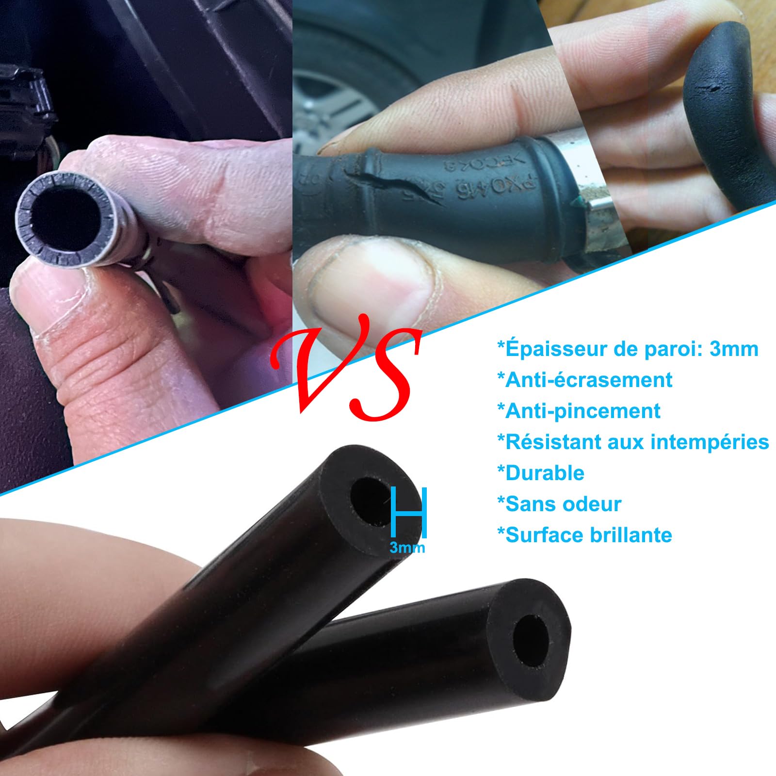 Tuyau en Silicone pour Vide 2M 6 Pièces Avec Connecteurs Nylon 12 Tailles 122PCS, Diamètre Intérieur 3/4/5/6/8/10mm Haute Performance 130PSI Kit de Tuyauterie pour Moteur Automobile, Air et Eau Noir