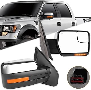 ITOPUP Towing Mirrors Fit for 2004-2014 for Ford for F150 Tow Mirrors with Power Control Heated Turn Signal Puddle Light Chrome Metallic Finish 1 Pair of Mirrors Left Side and Right Side