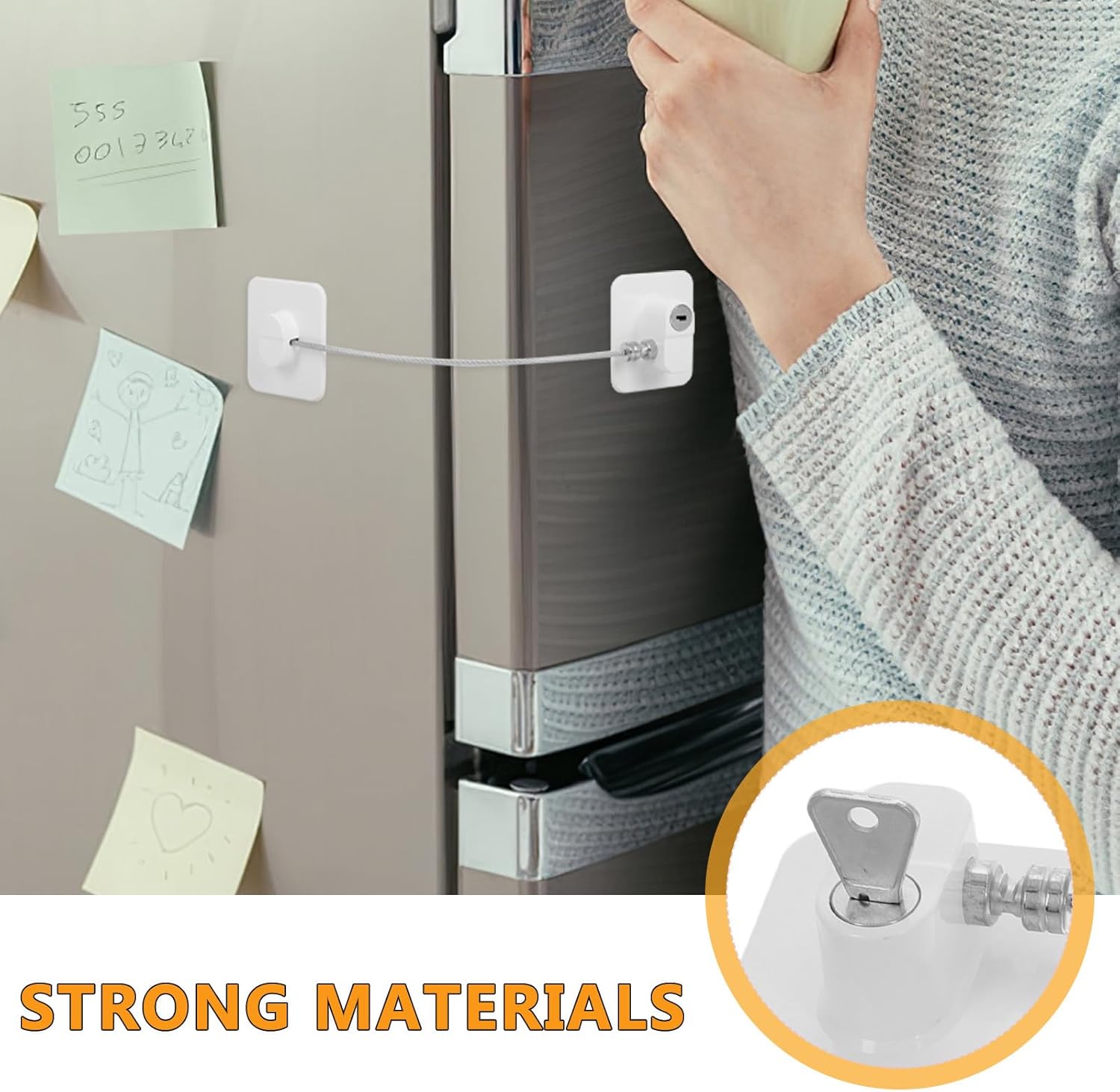 Childproof Refrigerator Lock and Window Safety Lock for 2pcs Adhesive No-drill with White Square Design Household Cabinet and Window Protection for Safety