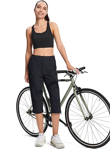 Miniatura 7 de MAGCOMSEN - Pantalones de senderismo para mujer, tipo capri y cargo, ligeros, elásticos, resistentes al agua, con 5 bolsillos para exterior